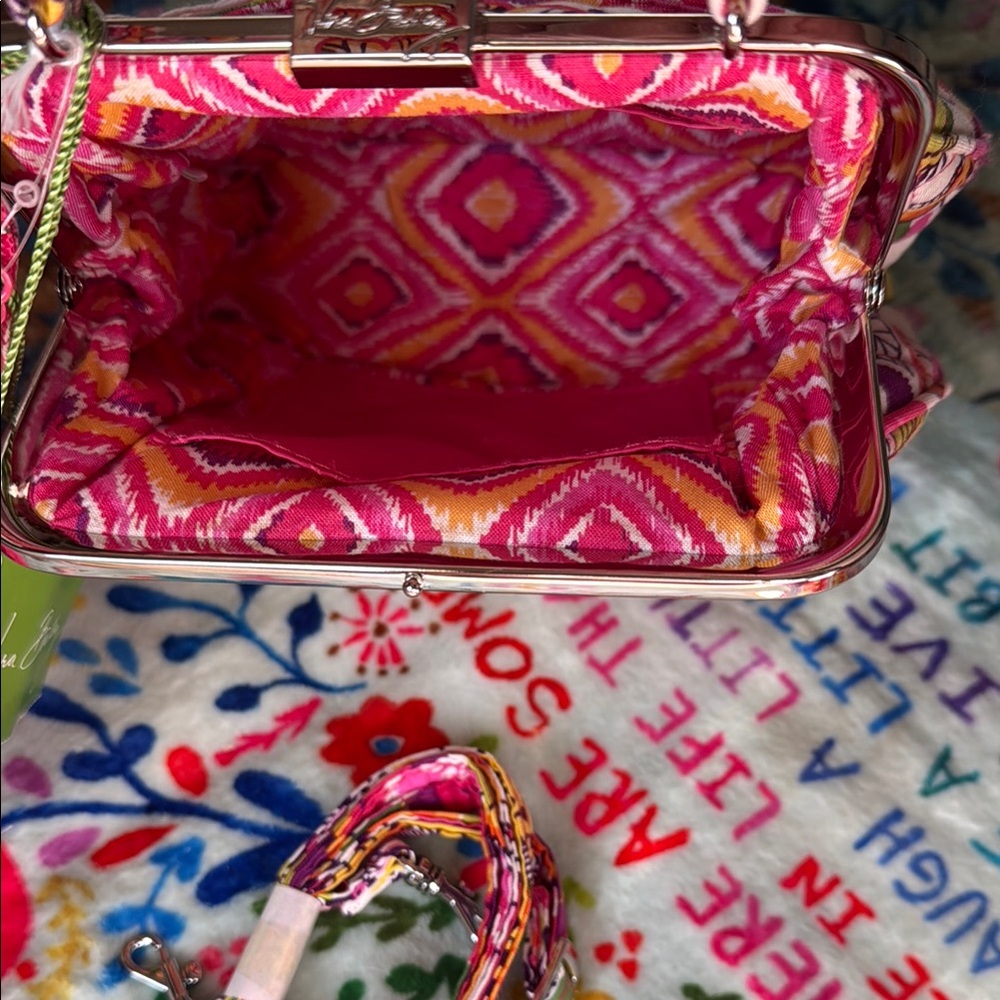 Vera Bradley Floral Mini Frame Crossbody Clementine and matching Pouch - Picture 7 of 13